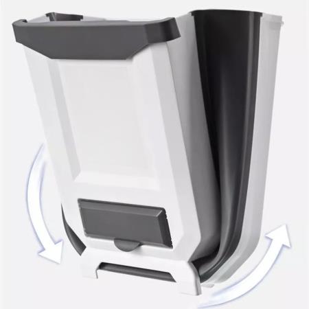 سطل زباله کابینتی مدل تاشو سیلیکونی رنگ سفید طوسی