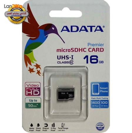 کارت حافظه‌ microSDHC ای دیتا مدل Premier کلاس 10 استاندارد UHS-I U1 سرعت 50MBps ظرفیت 16 گیگابایت