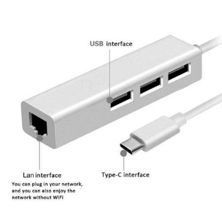 هاب TYPE C به USB 3.0/ Ethernet سه پورت