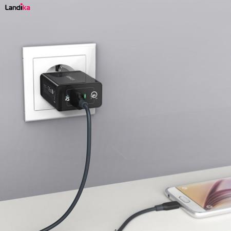 شارژر دیواری فست شارژ انکر مدل Quick Charge 3.0 Power Port plus 1 A2012 همراه با کابل USB-C
