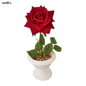 گلدان پایه دار به همراه گل مصنوعی مدل رز تک