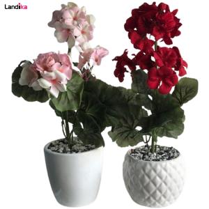 گلدان به همراه گل مصنوعی مدل شمعدانی