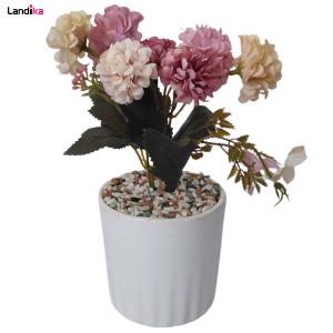 گلدان به همراه گل مصنوعی مدل داوودی شکوفه دار
