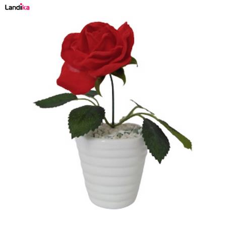 گلدان به همراه گل مصنوعی مدل رز لیوانی