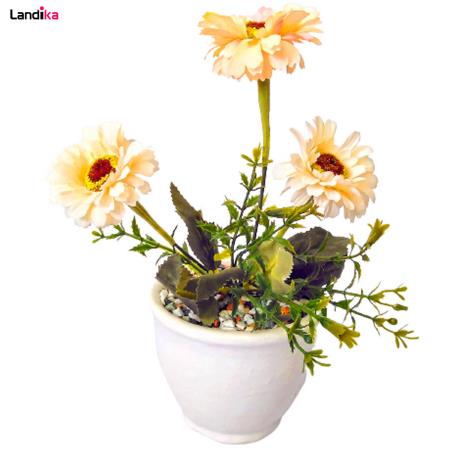 گلدان به همراه گل مصنوعی مدل ژرورا مینایی