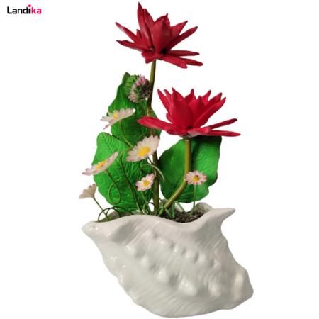 گلدان به همراه گل مصنوعی مدل مرجان