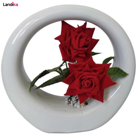 گلدان به همراه گل رز مصنوعی مدل انگشتری