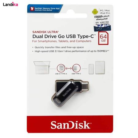 فلش مموری USB3.1 و Type-C سن دیسک سری Dual Drive مدل GO ظرفیت ۶۴ گیگابایت