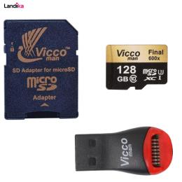 کارت حافظه microSDXC ویکومن مدل Final 600x plus کلاس 10 استاندارد UHS-I U3 سرعت 90MBs ظرفیت 128 گیگابایت به همراه آداپتور SD و رم ریدر