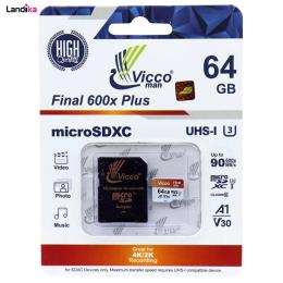 کارت حافظه microSDXC ویکومن مدل 600x plus کلاس 10 استاندارد UHS-I U3 سرعت 90MBs ظرفیت 64 گیگابایت به همراه آداپتور SD