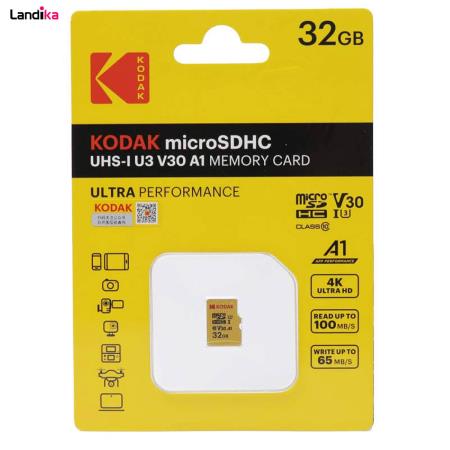 کارت حافظه microSDXC کداک مدل v30 کلاس 10 استاندارد UHS-I U3 سرعت 100MBps ظرفیت 32 گیگابایت