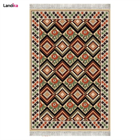 گلیم فرش ماشینی کاشان طرح شقایق بادامی