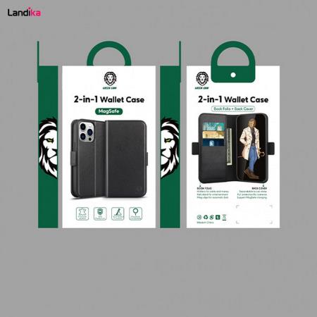 کیف چرمی iPhone 13 Pro maxمدل Green Lion 2 in 1 Magsafe Leather Wallet
